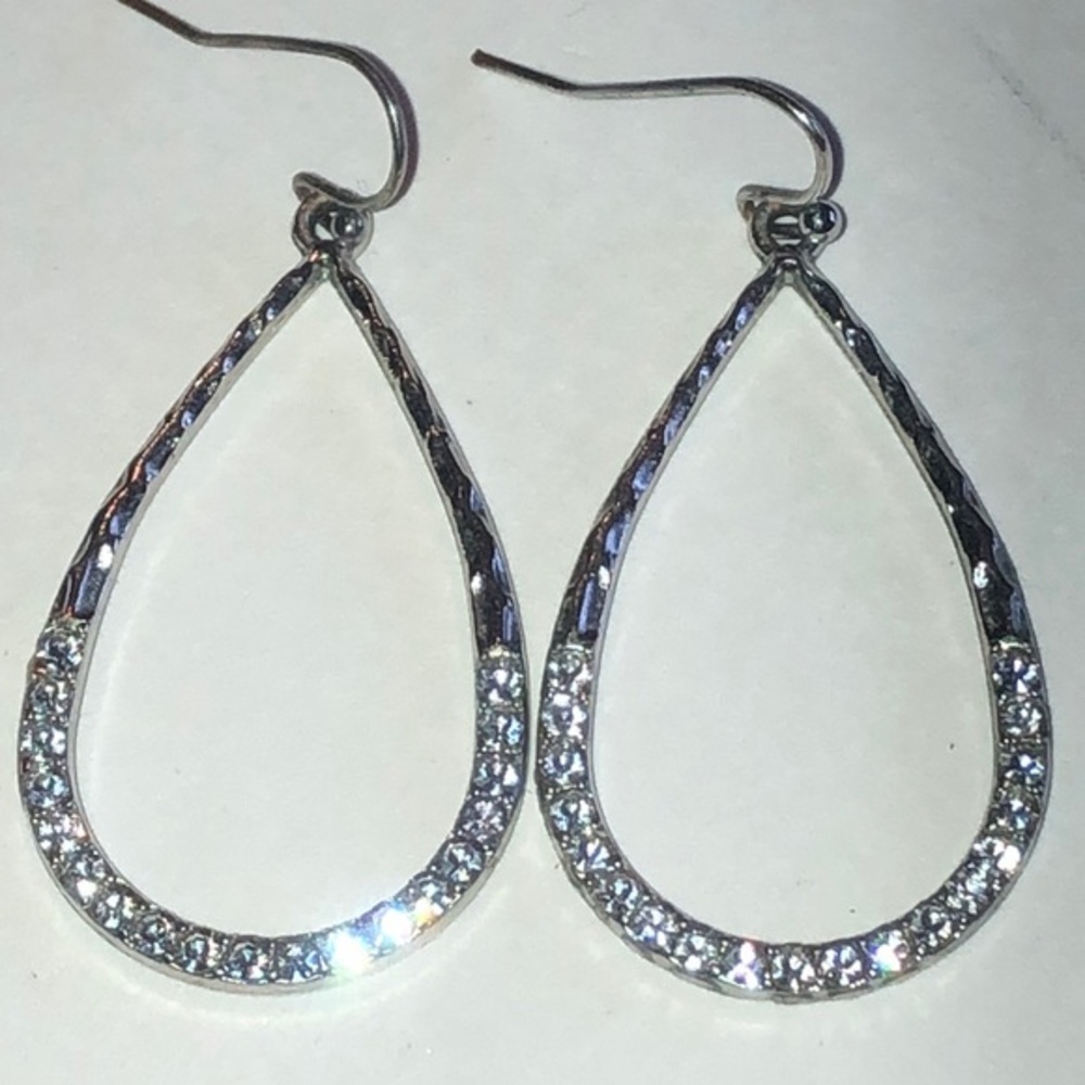 Elegant Silver Tone Rhinestone Boho Teardrop Earrings